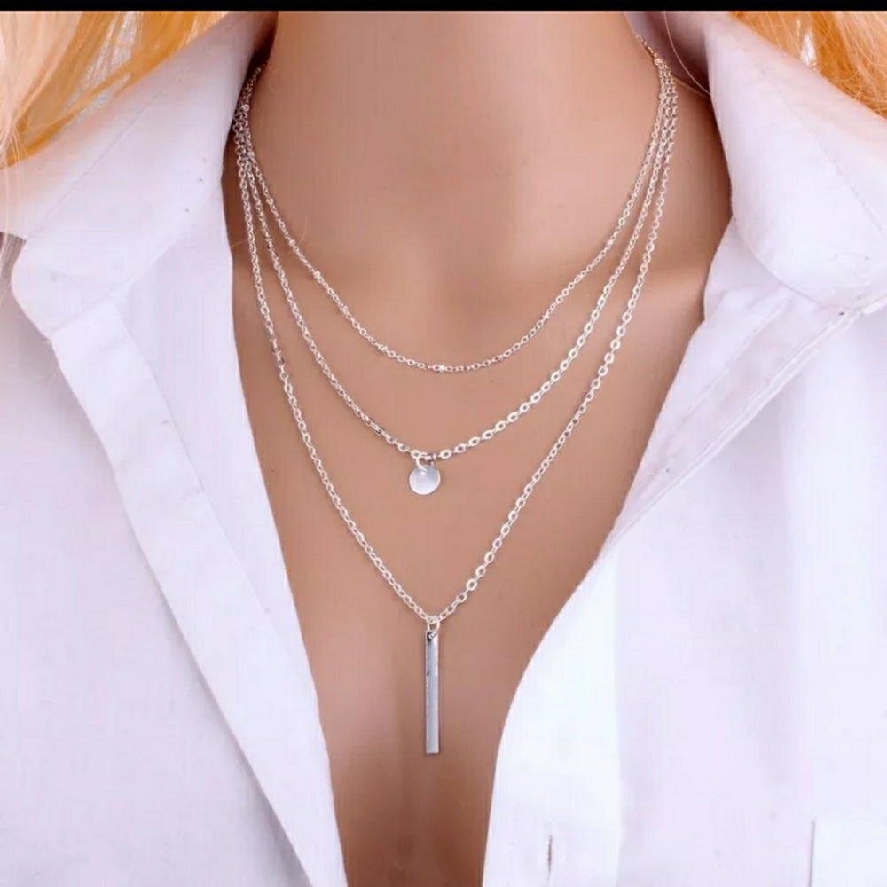 Multilayer long necklace strip pendant chockers ne